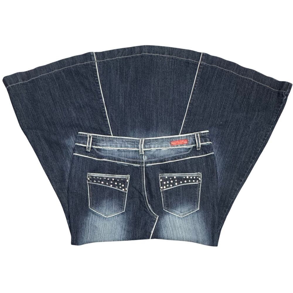 Jean Denim Skirt Womens Long Flared Embellished Mermaid Sz 13 Juniors‎ Y2K Retro